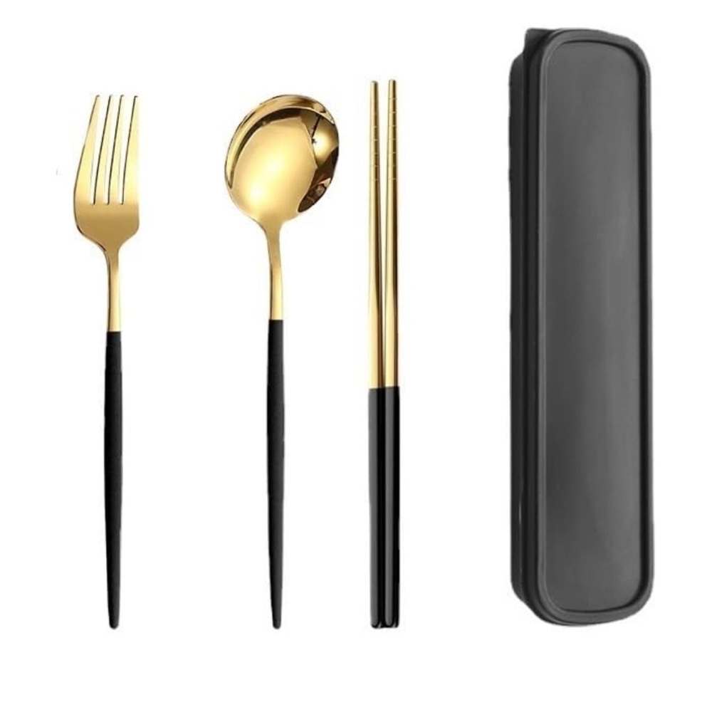 Gold and Black Cutlery Set with Case
